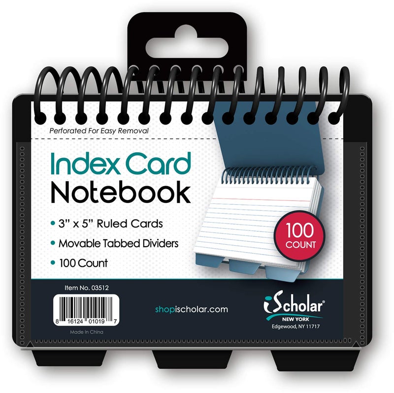 iScholar Index Card Book, Poly Wire, 3 Tabs, Color Will Vary (03512), 3x5 inches - Image 1